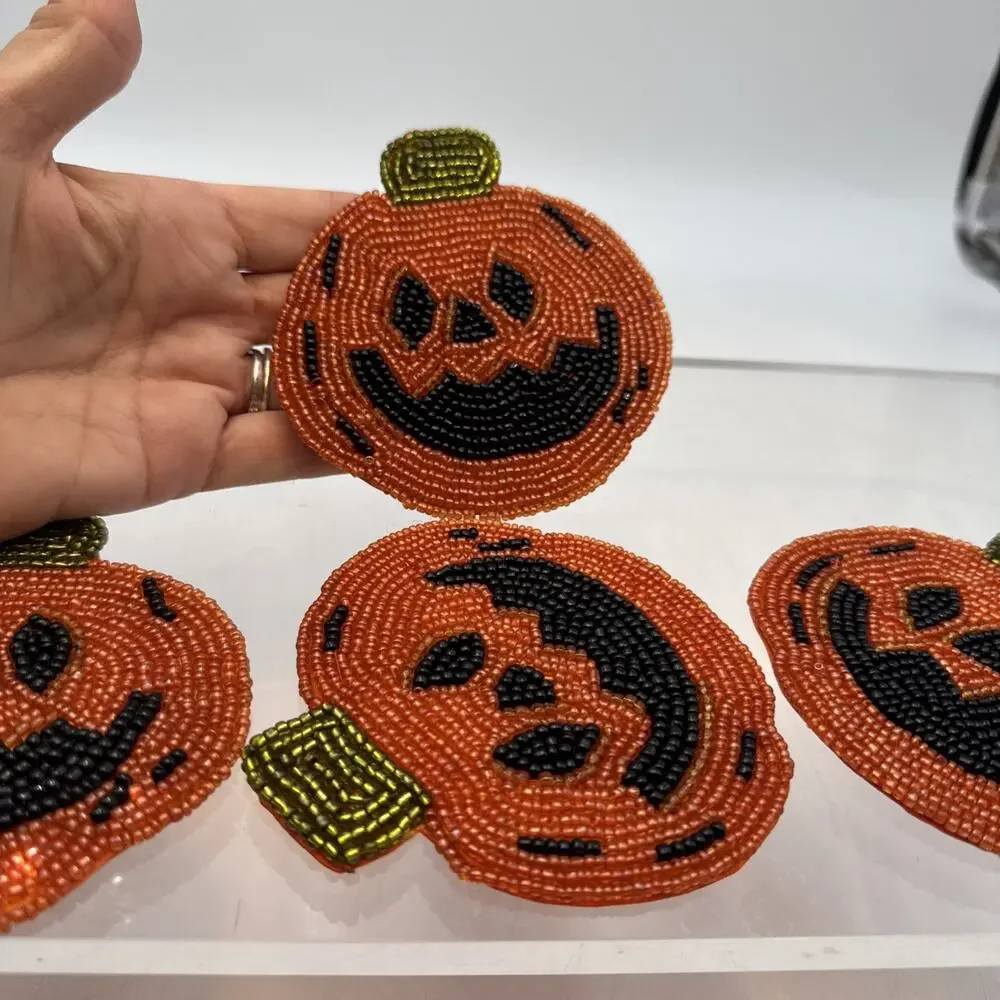 4 Halloween Beaded Coasters Jack O Lantern Target Brands 2009 Made In India ⬇️